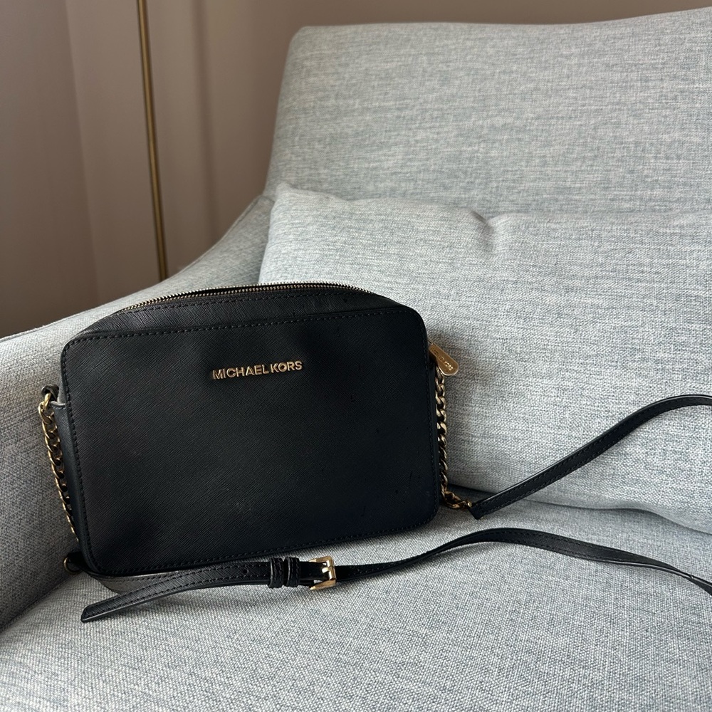 Michael Kors Black and Gold Crossbody Bag with Dome Shape